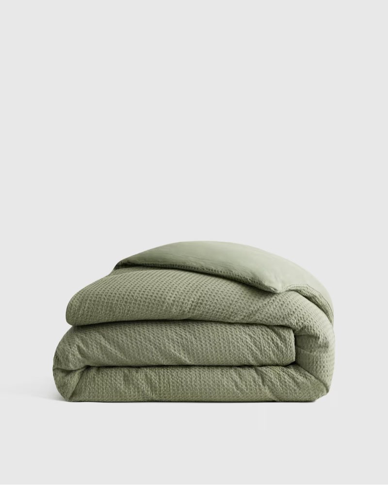 Organic Luxe Honeycomb Duvet Cover color OLIVE size TWIN 