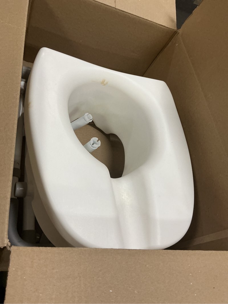 Condition photo showing As Is for raised toilet seat with handles for elderly - toilet seat risers for seniors with adjustable padded arms - elevated toilet safety seat for standard or elongated commode