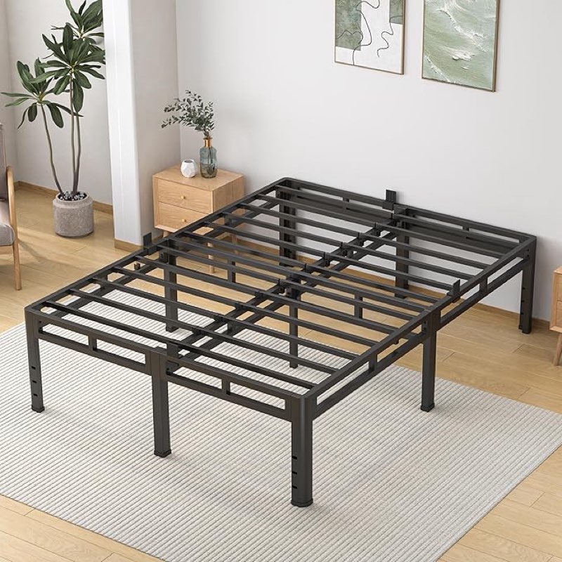 nkz queen size bed frame 20 inch, metal bed frame & box spring 2 in 1 platform with round corner legs, 4000lbs weight capacity reinforced metal frame, headboard hole, noise-free, easy assembly