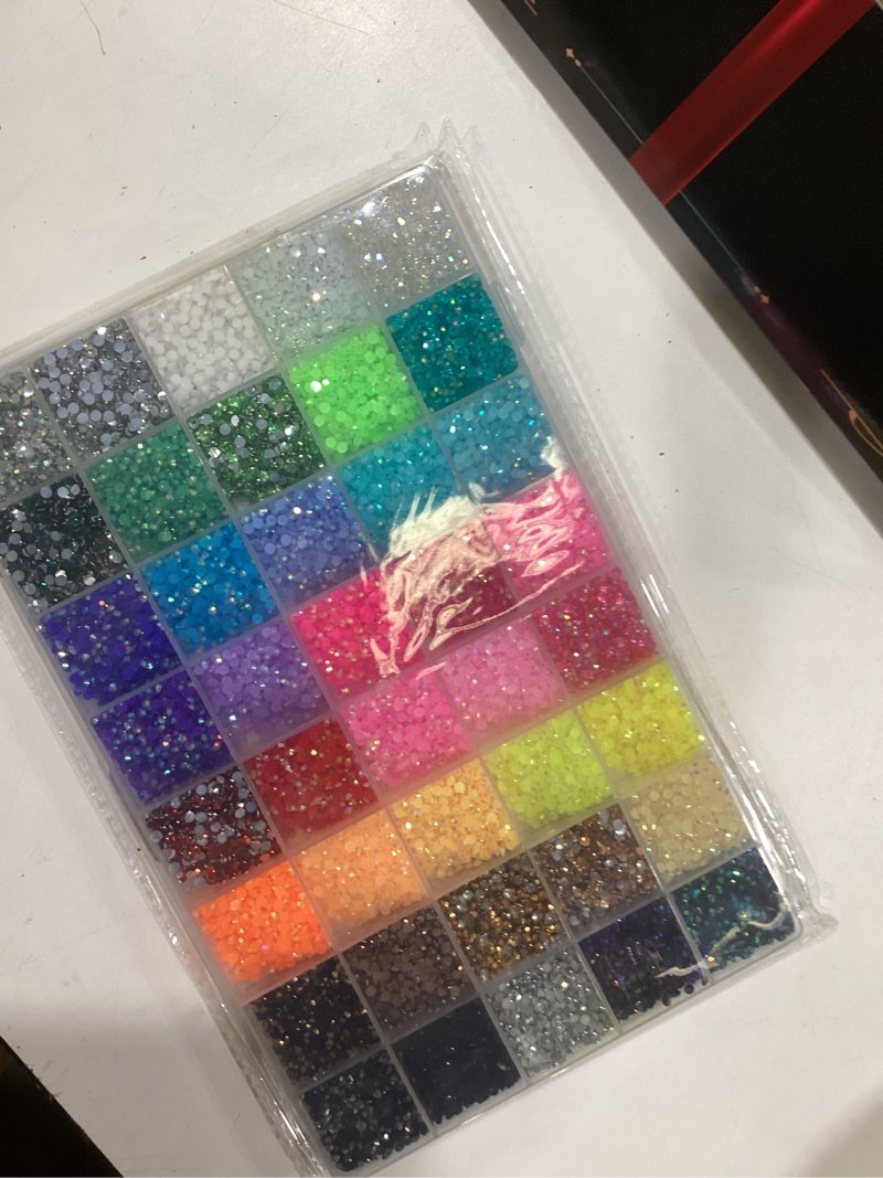 Condition photo showing Good Condition for 34000pcs resin rhinestones with tweezers for bedazzling, multicolor 3mm crystal with 3pcs 10ml b7000 jewelry glue for bedazzled nail art crafting makeup jelly multicolored 3mm x-large pack + 3pcs glue