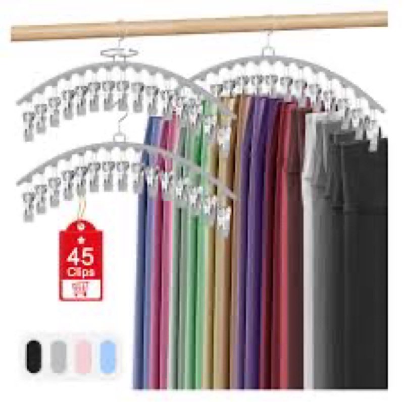 4 Pack Legging Organizer, POZEAN Pants Hangers with 10 Clips, Foldable Pants Hangers Space Saving for Closet Organizers and Storage, Space Saving Hangers for Pants/Leggings/Yoga Pants/Socks/Underwear/
