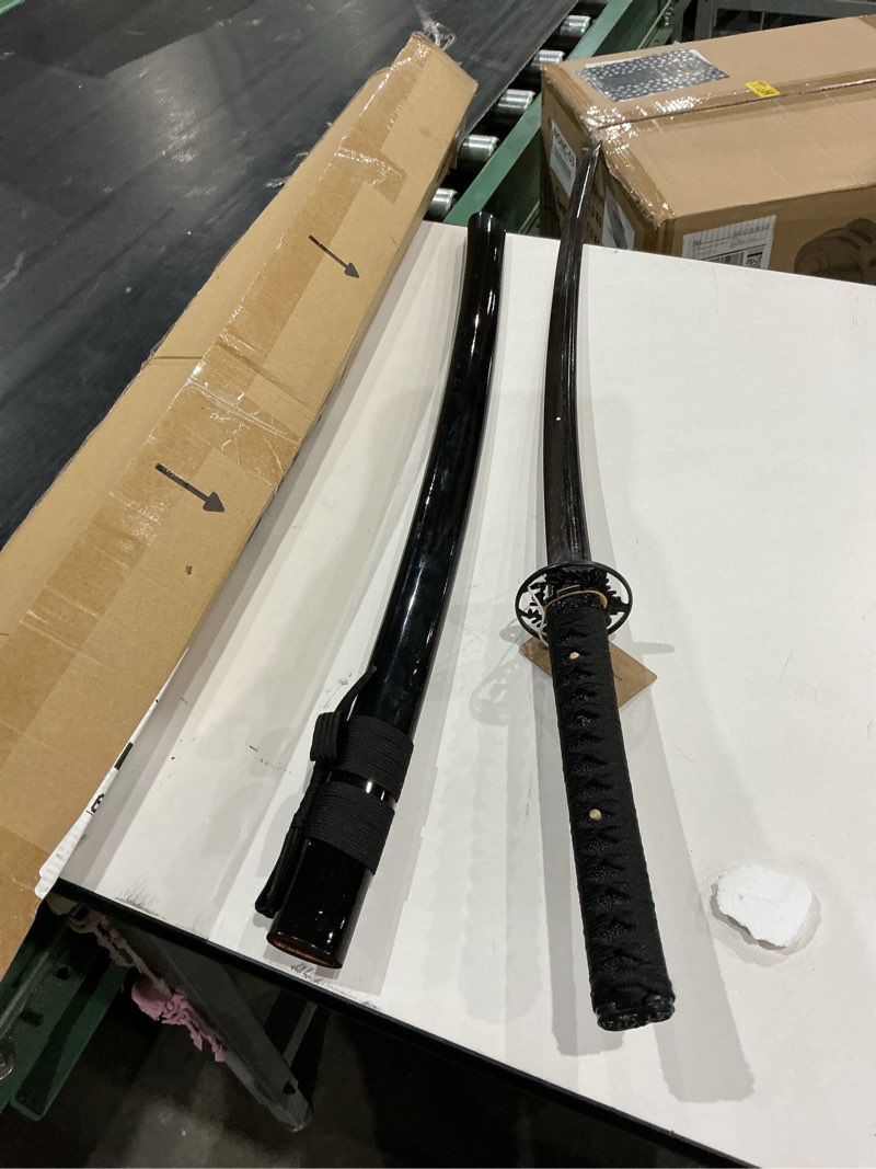 Condition photo showing Good Condition for traditional heat/clay tempered hand forged katana sword | real 1060/1095 t10 high carbon steel sharp full tang katanas | practical authentic japanese samurai swords iron leaves