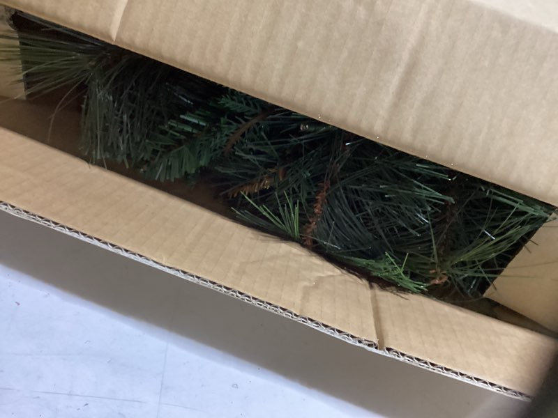 Condition photo showing As Is for National Tree Company 24 in Pre-Lit North Conway Artificial Christmas Wreath, Christmas Decoration with Glittered Pinecones and Eucalyptus, 50 Warm White LED Lights, 99 Tips, Timer, Green