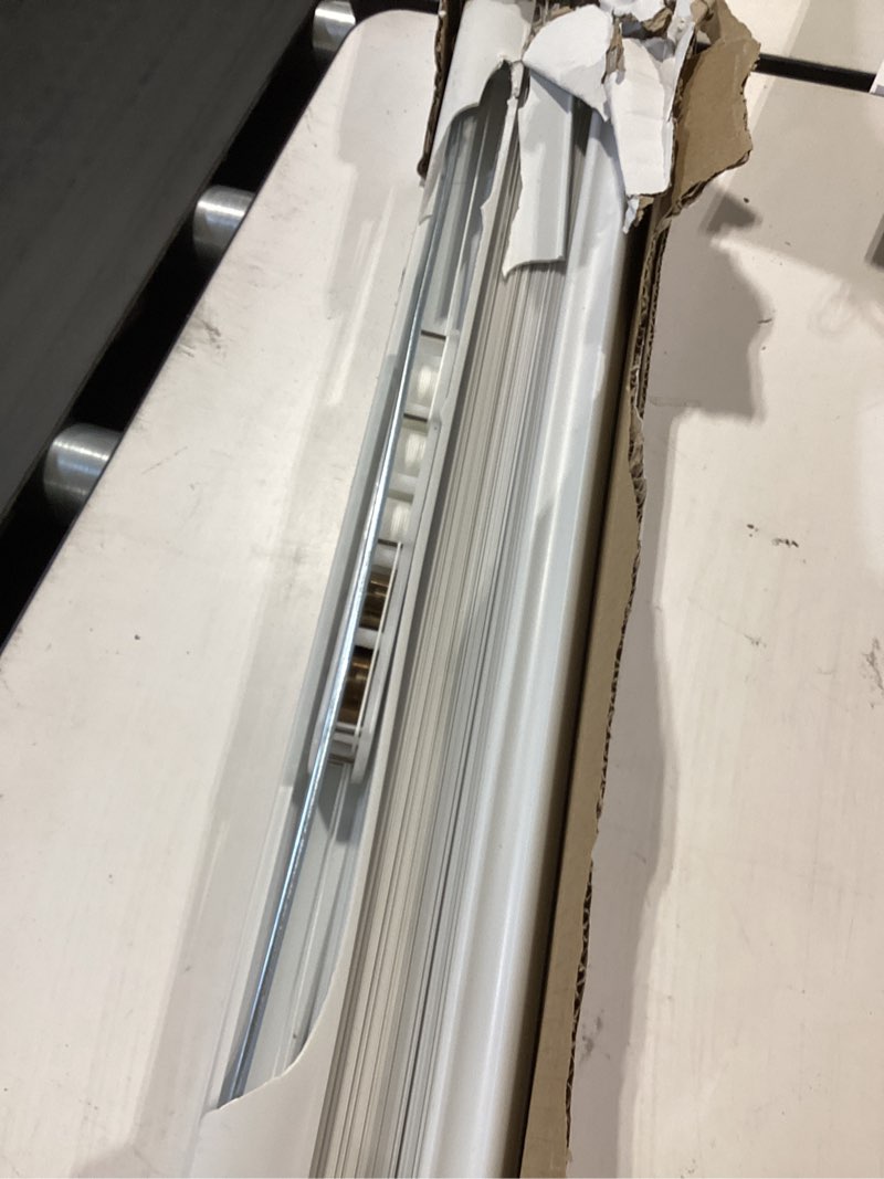 Condition photo showing As Is for project source light filtering 1-in slat width 47-in x 64-in cordless white vinyl light filtering mini