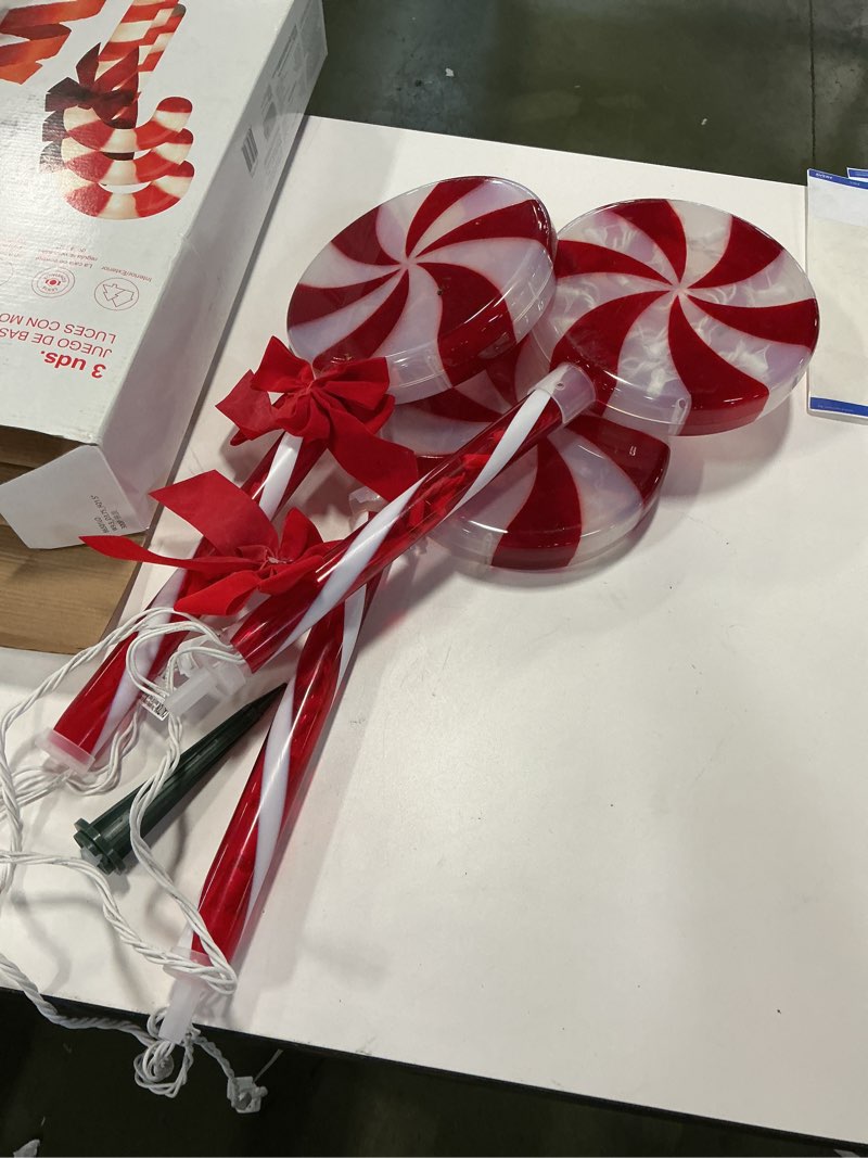 Condition photo showing As Is for GE Random Sparkle 3-Marker White Lollipop Christmas Pathway Markers 