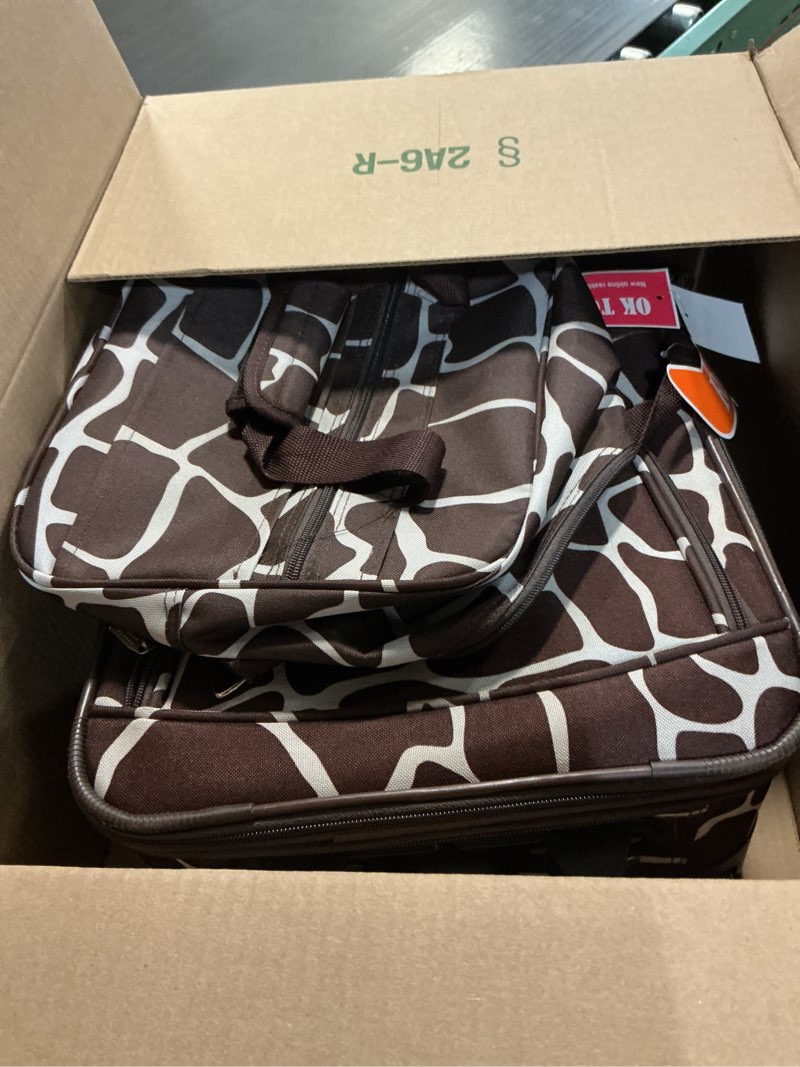 Condition photo showing Good Condition for Rockland Fashion Softside Upright Luggage Set, Expandable, Giraffe, 2-Piece (14/19) 2-Piece Set (14/19) Giraffe