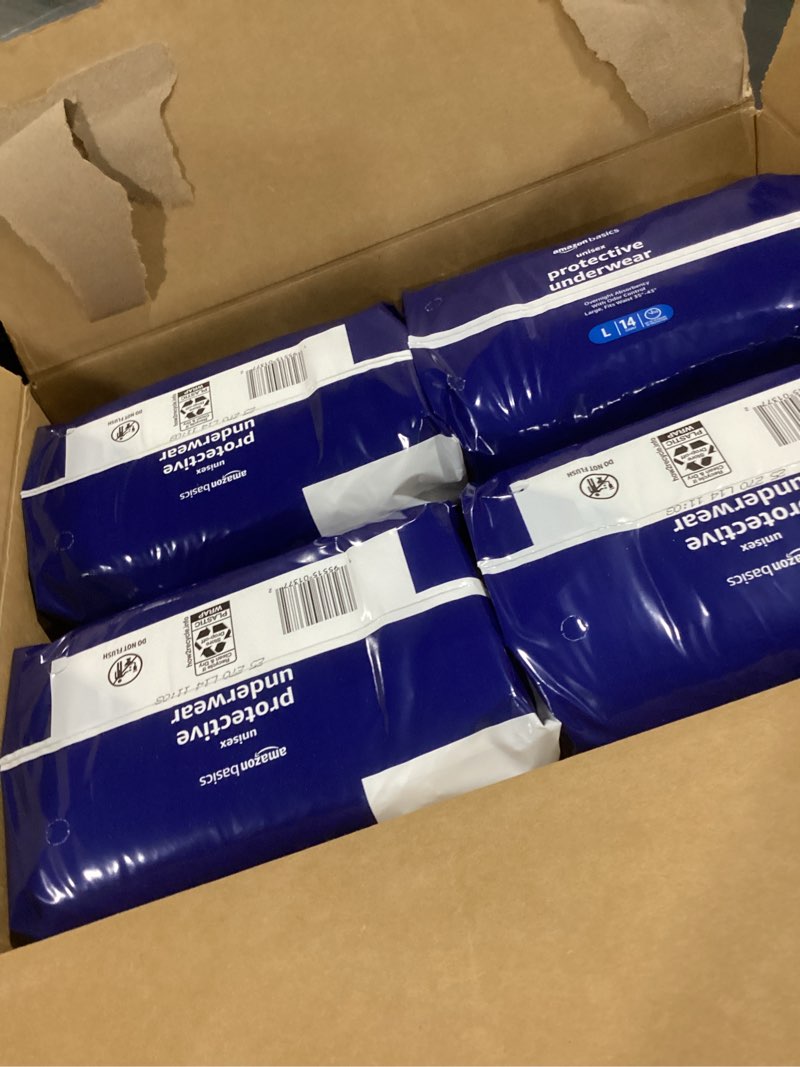 Condition photo showing New/Like New for Amazon Basics Unisex Protective Underwear, Overnight Absorbency, Large, 56 Count, (4 Packs of 14)