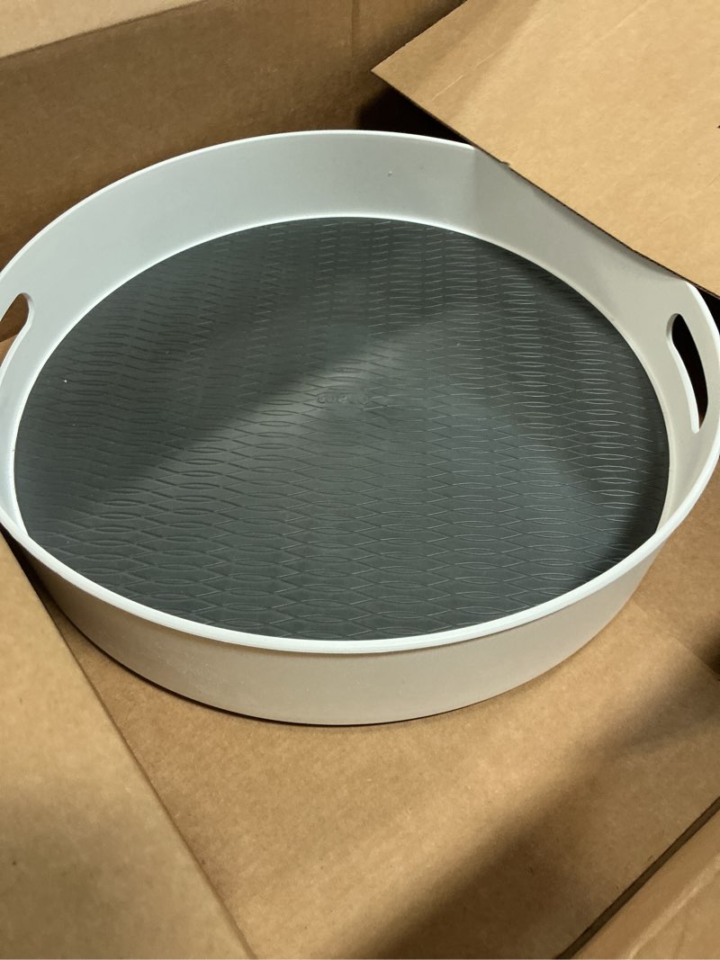 Condition photo showing As Is for Copco Under-Sink Pantry and Cabinet Organizer, 18-Inch, Revolving Storage Solution, White and Gray