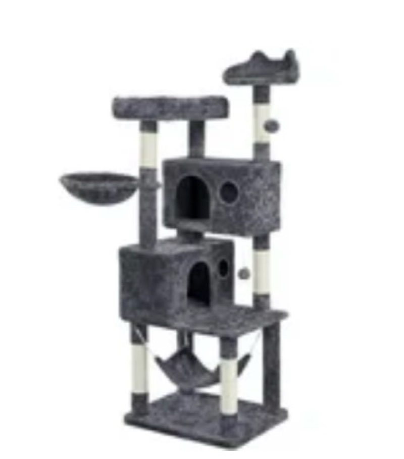 yaheetech 64.5in multi-level large cat tree condo tower with hammock scratching posts & hammock, dark gray