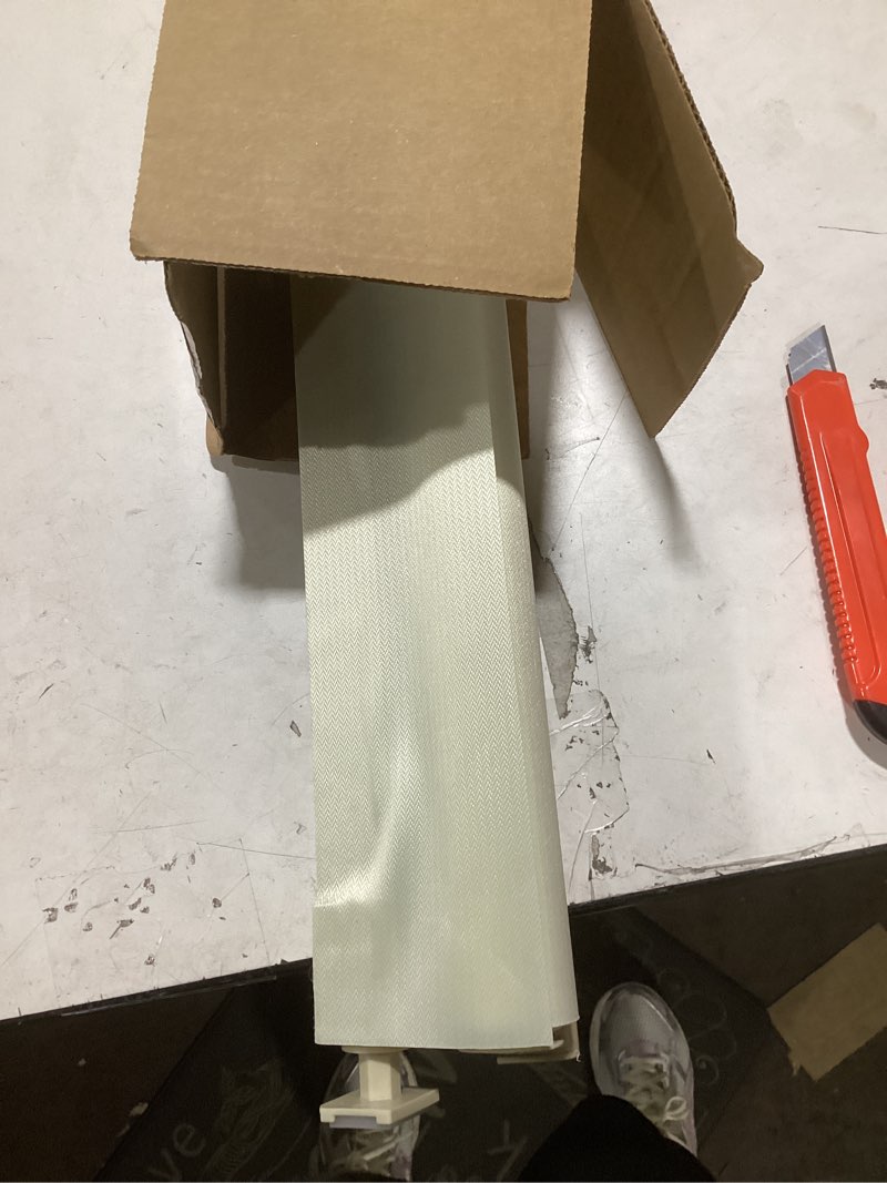 Condition photo showing Good Condition for LazBlinds No-Drill Cordless Zebra Blinds - Dual Layer Light Filtering & Room Darkening, Free-Stop Lift, Easy Install, Day & Night Privacy with Valance for Window 27" W x 64" H, Cream 27"W x 64"H Cream