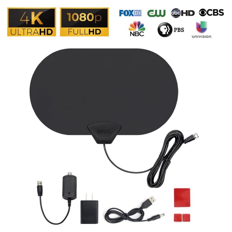 onn outdoor tv antenna with mounting pole, 85-mile range (reception varies by location), supports hdtv & 4k uhd