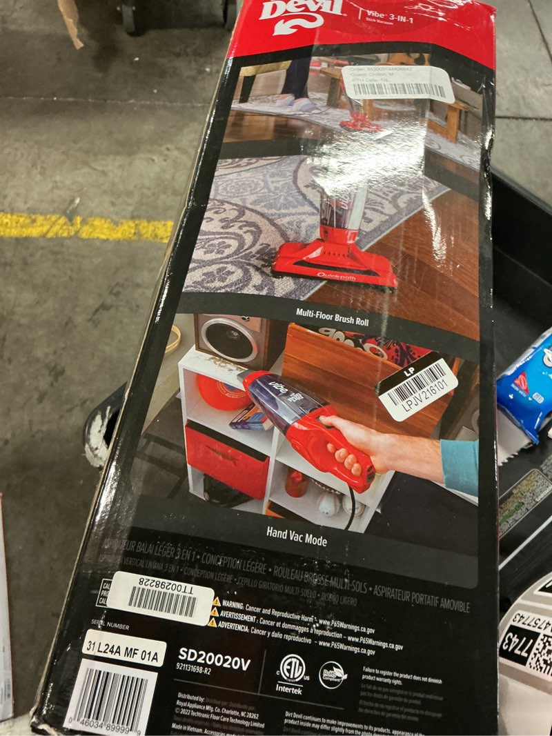 Condition photo showing As Is for vibe 3-in-1 bagless lightweight corded stick vacuum cleaner