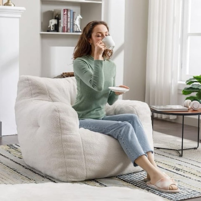 bean bag chair, ultra soft fur sack, fluffy lazy sofa, bean bag cover, lounger seat for bedroom, living room, adult, teen (similar). 