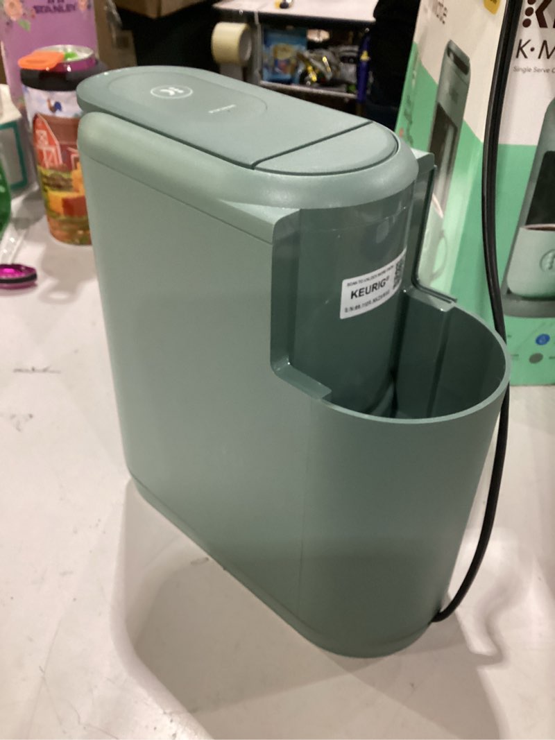 Condition photo showing As Is for missing water tank not tested keurig k-mini mate single serve k-cup pod coffee maker, brews up to 12 oz cup, compact portable coffee machine for small spaces, great for dorms & offices, glamping green small glamping green