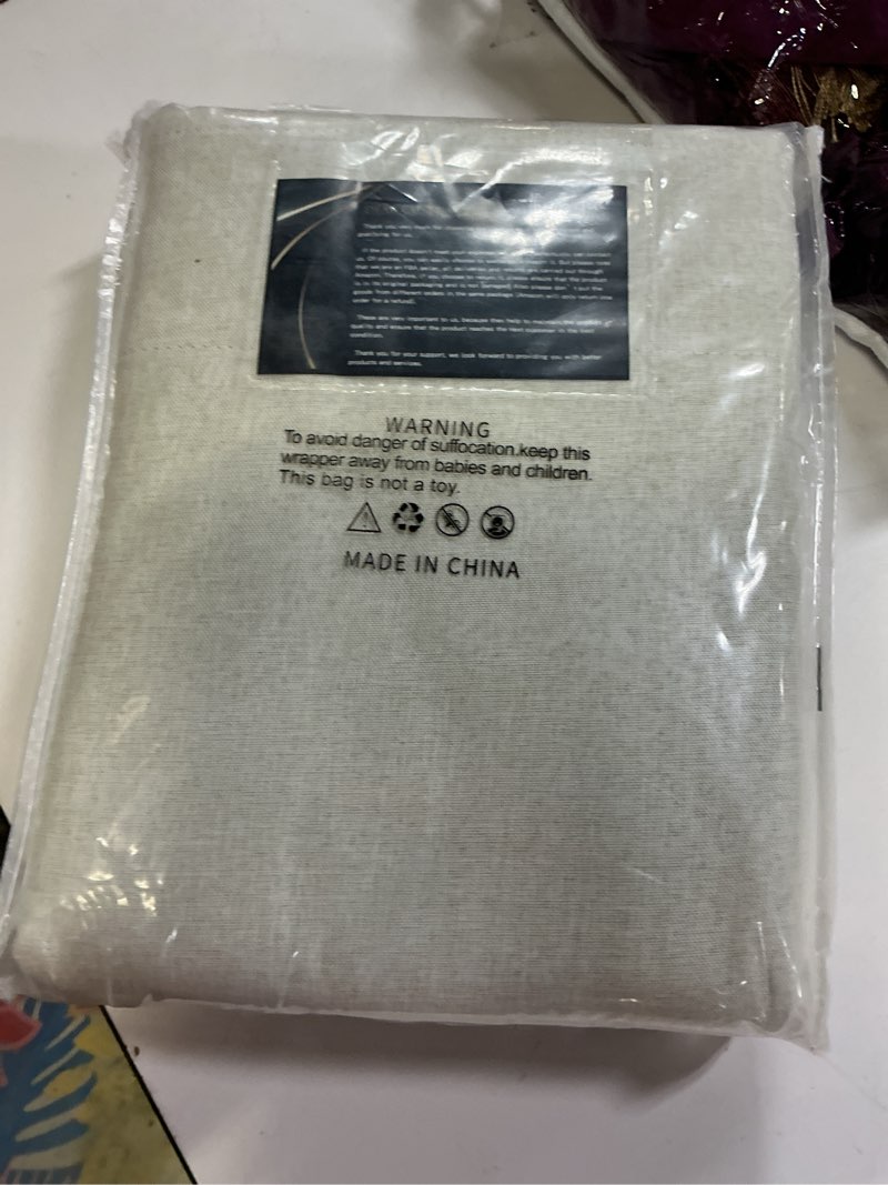 Condition photo showing Good Condition for dualife greyish beige blackout curtains 84 inches long for bedroom back tab rod pocket burlap curtains blackout rustic farmhouse full light blocking thermal insulated curtains 2 panels 50x84 inches 50"w x 84"l (pack of 2) beige