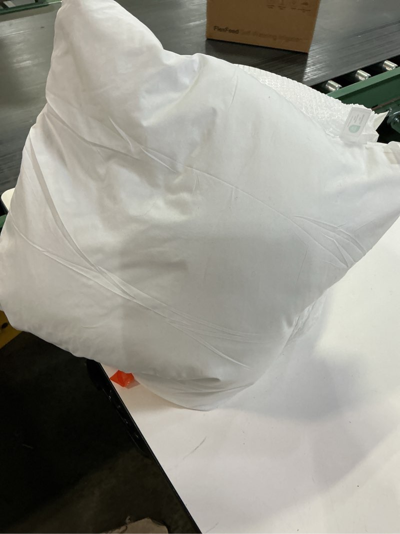 Condition photo showing As Is for Utopia Bedding 18x18 Pillow Inserts, Set of 2, White – Indoor Decorative Throw Pillows for Bed, Sofa & Couch – Soft, Supportive & Fluffy Cushion Inserts