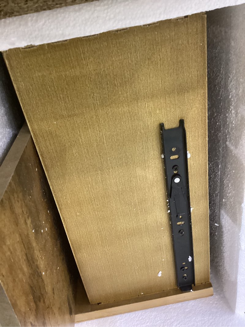 Condition photo showing As Is for Nathan James Iris Mid-Century Modern Nightstand with Drawer, Wooden Bedside Table for Bedroom or Living Room with Rounded Silhouette Light Brown Set of 1