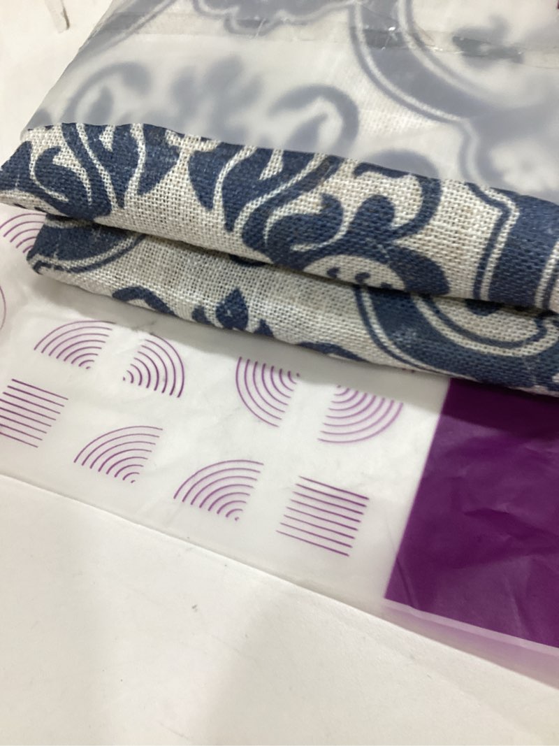 Condition photo showing Good Condition for jinchan Linen Tie Up Valance for Flax Floral Drapes Vintage Farmhouse Medallion Window Treatments Light Filtering Curtain for Living Room Laundry Cafe Rod Pocket 1 Panel 36 Inch Slate Blue 42"W x 36"L (Pack of 1) Baroque | Slate Blue on Flax