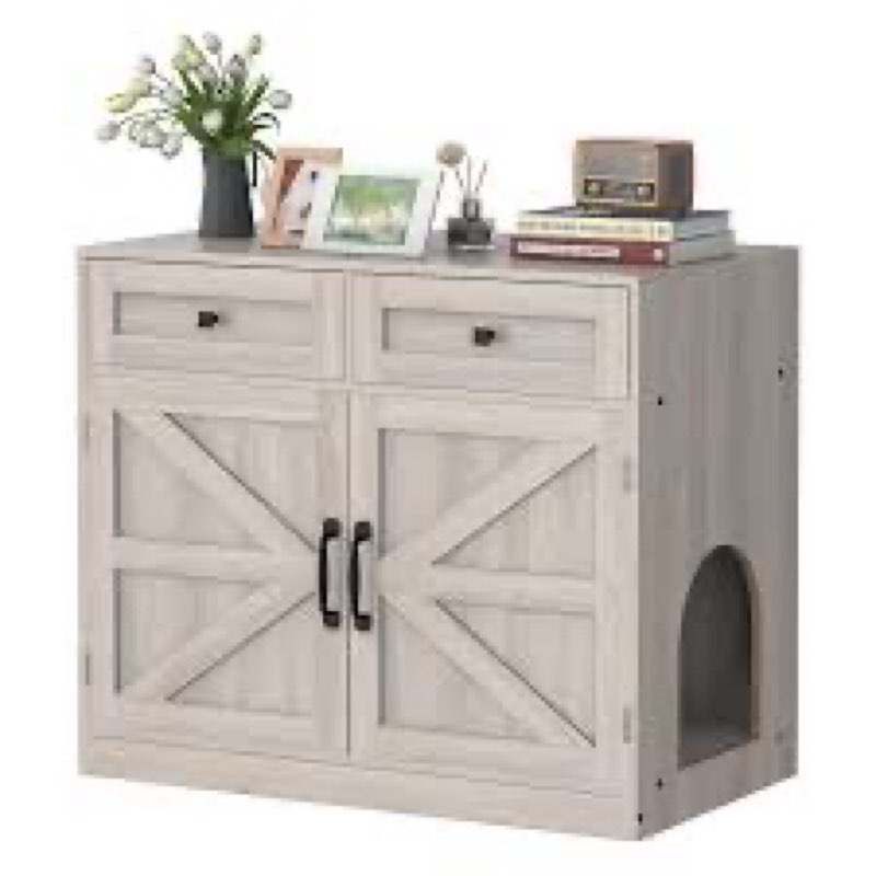 Cat Litter Box Enclosure Furniture Ultra-Large Wooden Hidden Litter Box,2-Door Storage Cabinet, 2 Dr