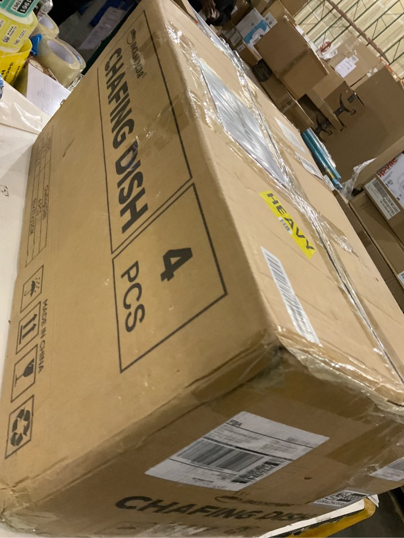 Condition photo showing New/Like New for Chafing Dishes for Buffet Set 4 Pack, 5QT Round Dish Buffet Servers and Warmers High Grade Stainless Steel Food Warmers for Parties, Christmas Gatherings, Weddings, Catering, Gold & Silver Silver-Metal Lid-4 Pack-5QT