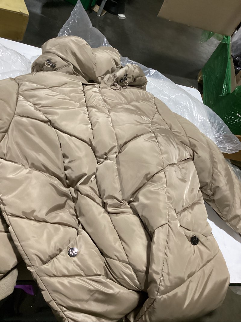 Condition photo showing Good Condition for steve madden womens long chevron maxi puffer down alternative outerwear coats, small, champagne