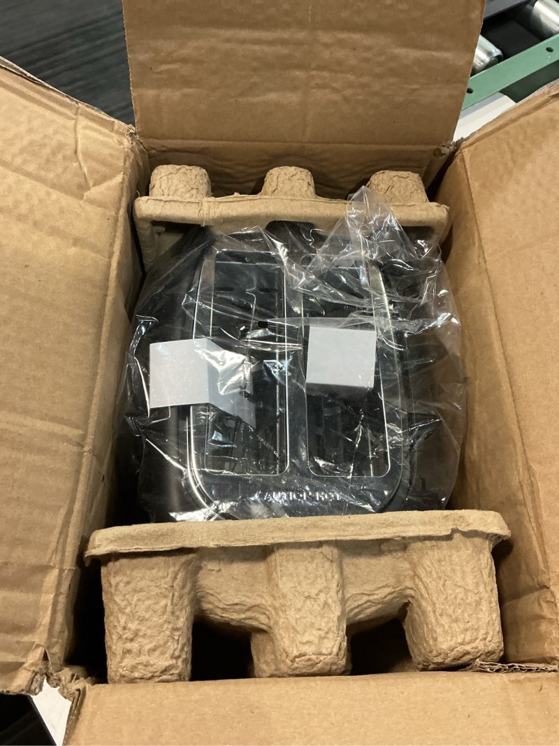 Condition photo showing Good Condition for amazon basics 2 slice toaster, with 6 browning settings, extra wide slots for bagels and special breads, removable easy-to-clean crumb tray, cancel/defrost/bagel buttons, 900w, black & silver 2 slice silver front
