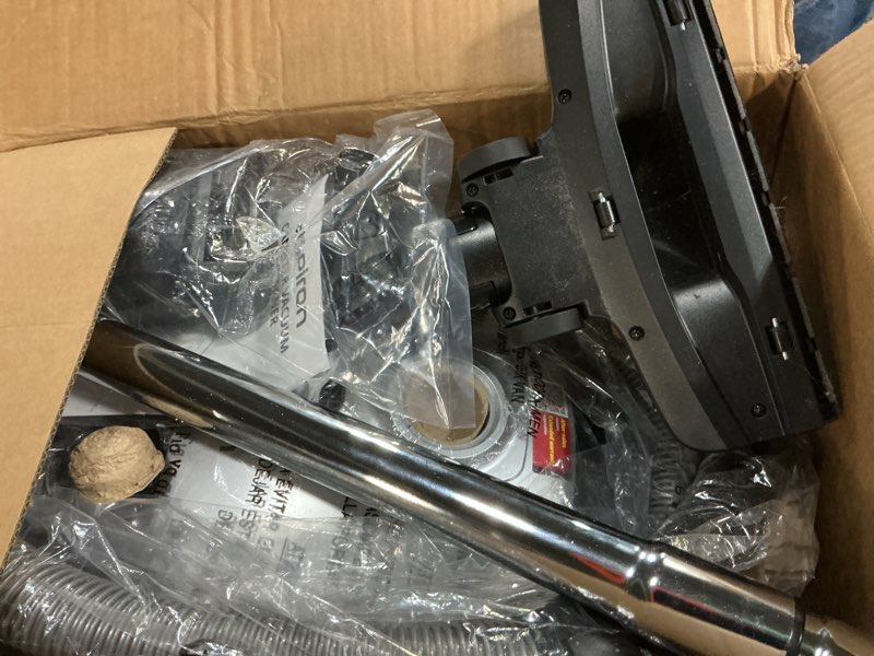 Condition photo showing As Is for aspiron canister vacuum,1700w/45kpa bagged vacuum cleaner,5l large capacity,auto cord rewind,hepa filter,low noise,8m cleaning radius,variable power control,easy to push,hard floor,carpet,car violet