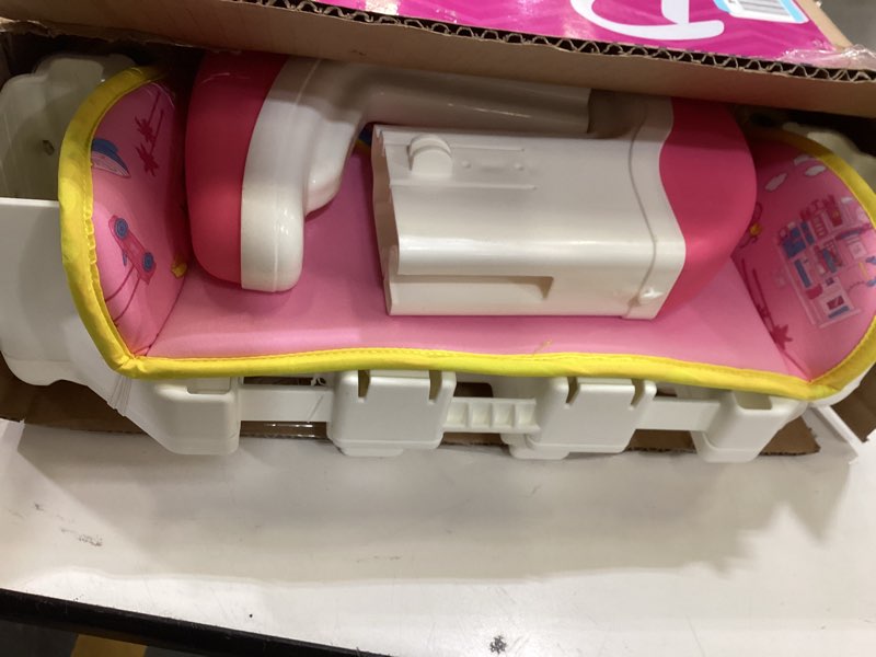 Condition photo showing As Is for graco turbobooster 2.0 backless booster car seat, barbie, travel booster seat for children ages 4-10, weight 40-100 pounds and height up to 57 inches barbie painterly