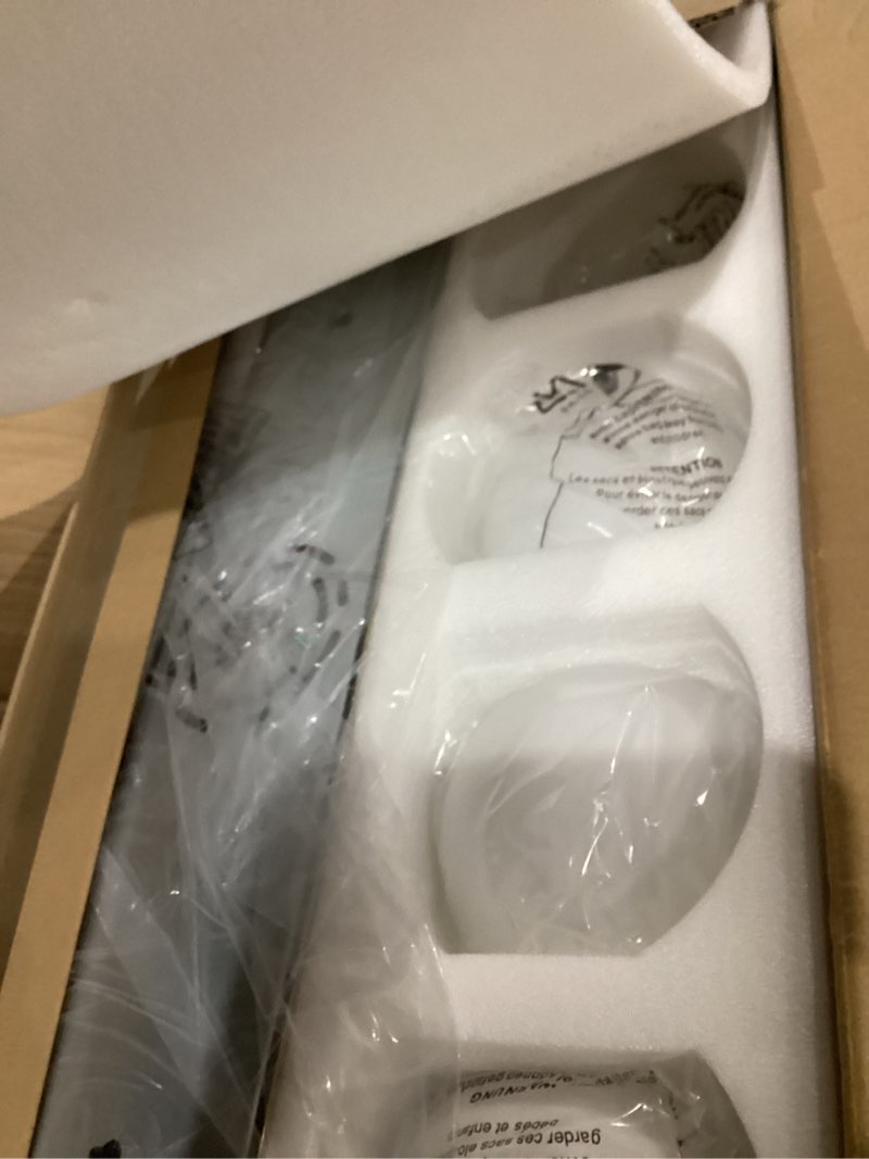 Condition photo showing As Is for Bathroom Light Fixtures, 4 Light Brushed Gold Vanity Light, 26 Inch Modern Wall Sconces with Globe Milk White Glass Shade, Vanity Lighting Fixtures Over Mirror, VL195-BG-ML-4 Brushed Gold, Milk Glass 4-Light