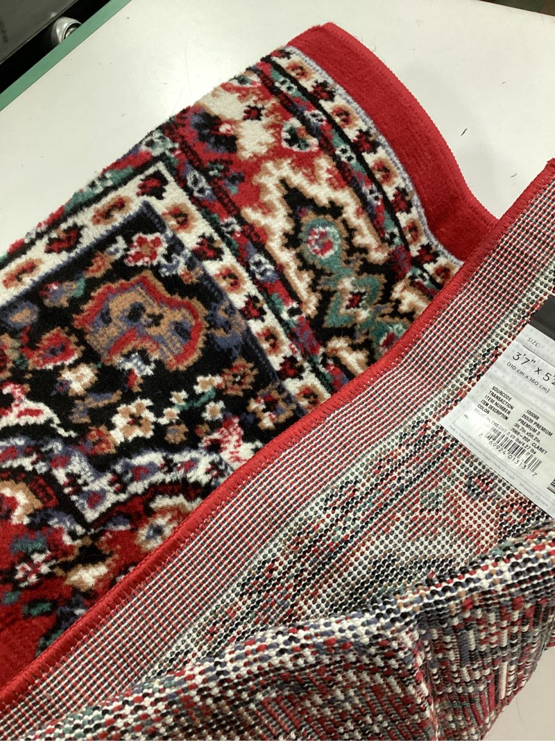 Condition photo showing Good Condition for Home Dynamix Premium Sakarya Traditional Medallion Border Area Rug, Claret, 3'7"x5'2" Rectangle Red / Black 3'7" x 5'2" (Rectangular)