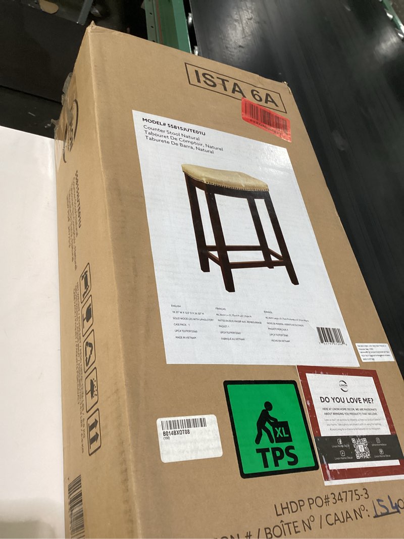 Condition photo showing Good Condition for linon claridge backless counter stool beige faux leather wood frame in brown