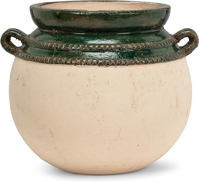 Abbott Collection Small Planter with Coloured Rim - Terracotta, Natural/Green (6.5" H)