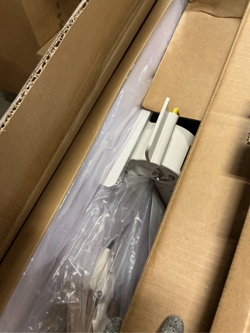 Condition photo showing Good Condition for 25 Inch Mobile Folding Desk - No Assembly Pneumatic Sit-Stand Desk, 29-42" Height Adjustable Rolling Laptop Desk with Hidden Wheels, 0-90° Tilt Top for Home Office, Craft & Study White