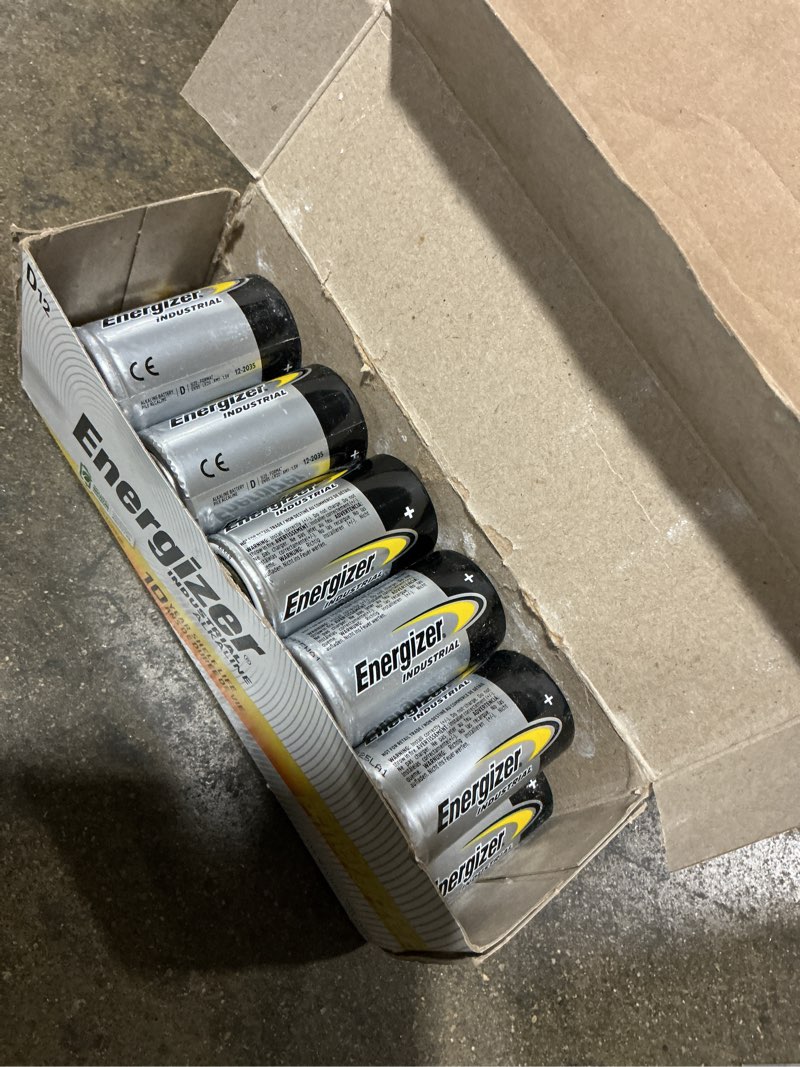 Condition photo showing As Is for energizer 12pk d industrial battery commercial only