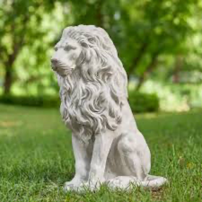 20.75"H MGO White Guardian Sitting Lion Garden Statue