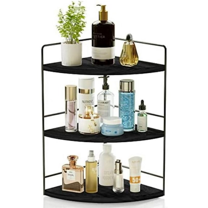 3 tier bathroom organizer countertop, corner bathroom counter organizer, makeup organizer for vanity skincare organizers and storage, bathroom counter storage(black)