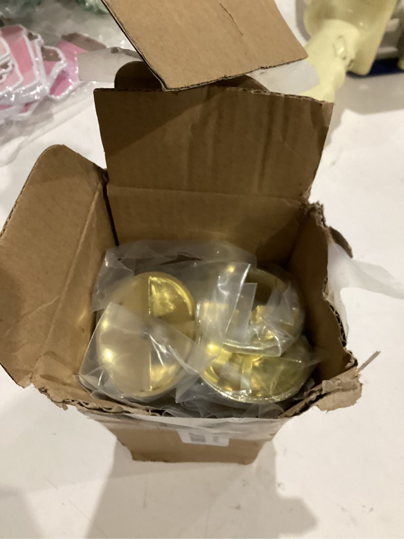 Condition photo showing As Is for khtumeware 6 Pack Polished Brass Hand Rail Bracket Heavy Duty Hardware for Stairways, Home or Office Vintage Stair Support Handrail Brackets 6 Polished Brass