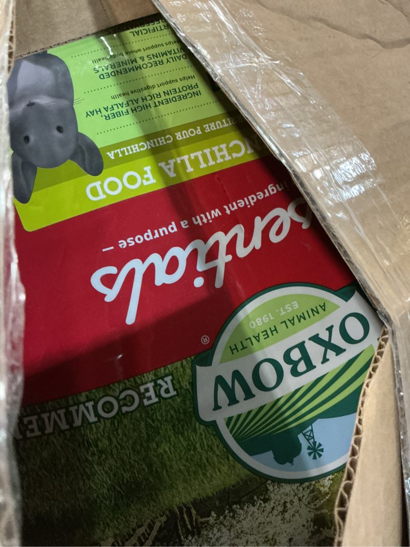 Condition photo showing As Is for Oxbow Essentials Chinchilla Food, Made Alfalfa, Vitamin & Mineral Rich Food for Chinchillas, Small Animal Pet Pellets, Made in USA, High Fiber, 25 lb Bulk Bag