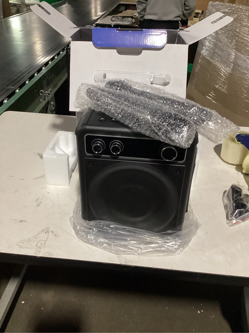 Condition photo showing Good Condition for Karaoke Machine, Portable Bluetooth Karaoke Speaker with 2 Wireless Microphones, PA System for Adults Kids with LED Lights & Echo Adjustment, Supports TWS/TF/USB/AUX for Home Party T03-2 MICS