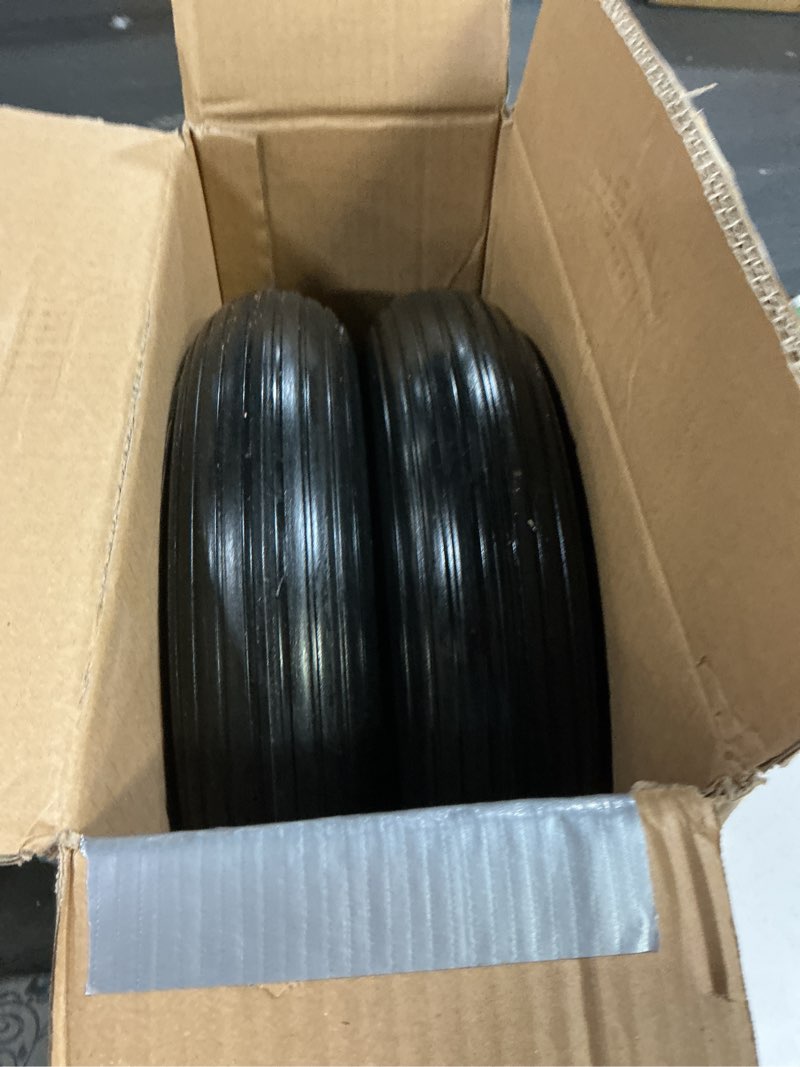 Condition photo showing Good Condition for (2-Pack) Fits 4.80/4.00-8, 3.50/2.50-8, 4.00-6, 4.00-8 Wheelbarrow Wheels,14.5" Wheelbarrow Flat Free Tire, with 3/4" & 5/8" Bearing,3" Hub for Garden Cart Trolley Wagon Lawn Mower 2pcs