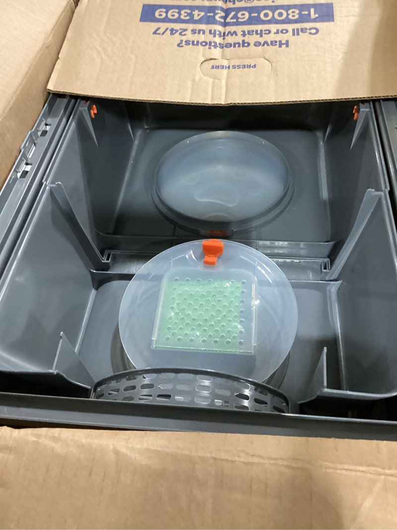 Condition photo showing Good Condition for 135° flip-top stainless steel litter box with lid, extra large enclosed cat litter box, metal litter pan with front & top entry, odor control, scoop & filter pedal dark gray