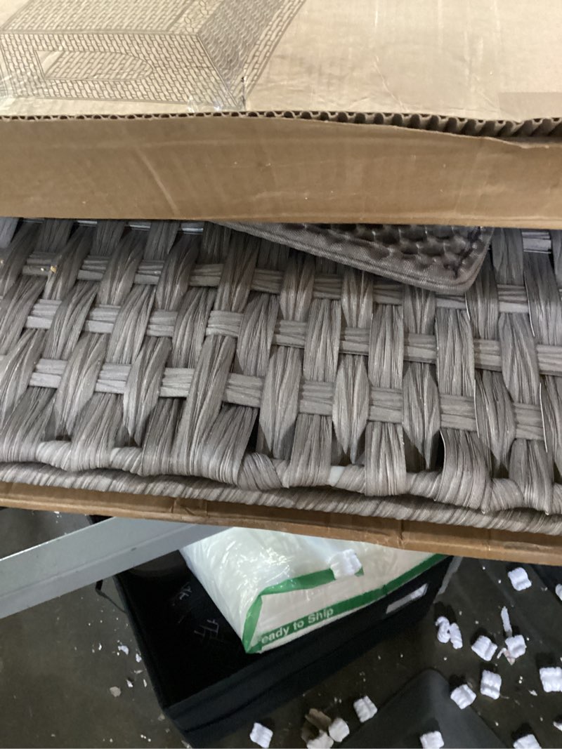 Condition photo showing As Is for Feandrea Cat Litter Box Enclosure, Handwoven Rattan Hidden Litter Box Furniture with Extra Litter Mat, Removable Washable Tray, Boho Cat House, End Table, Dove Gray UPCL014G01
