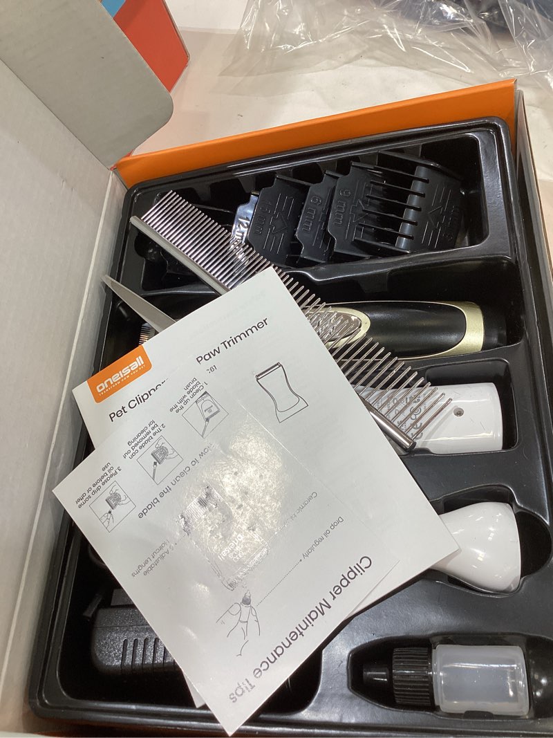 Condition photo showing Good Condition for oneisall dog clippers and paw trimmer kit 2 in 1 low noise cordless dog clippers for grooming pet hair trimmers for small and large dogs cats animals gold