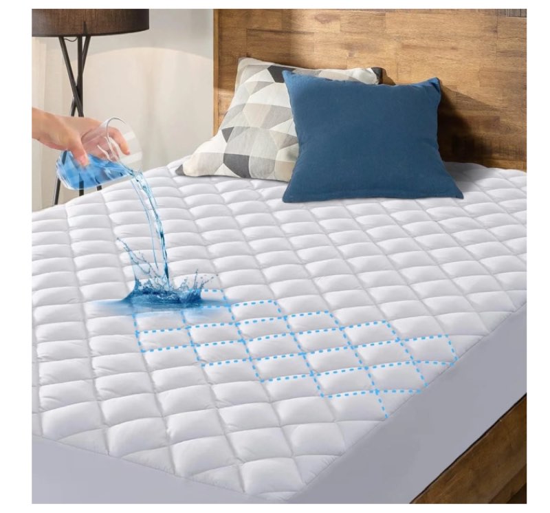 King Size Waterproof Mattress Pad Protector, Breathable Quilted Mattress Cover Noiseless Waterproof Fitted Sheet Mattress Topper Up to 21" Deep Pocket 