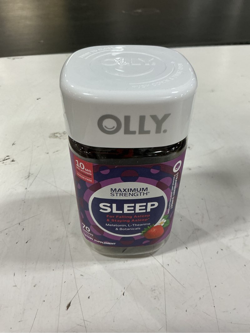 Condition photo showing New/Like New for (bbd 29/07/26)  olly max strength sleep gummy, 10mg melatonin, l-theanine, chamomile, lemon balm, sugar free, vegetarian sleep aid, strawberry - 70 count 70 count (pack of 1) gummy