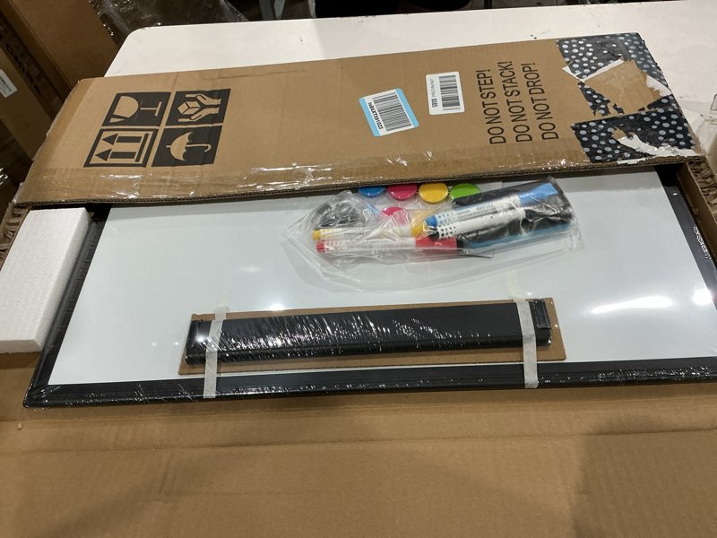 Condition photo showing Good Condition for dry erase calendar whiteboard for wall, 24" x 18" magnetic monthly white board calendar with black aluminum frame, double-sided hanging dry erase board for office, home, school black frame 24"w x 18"h