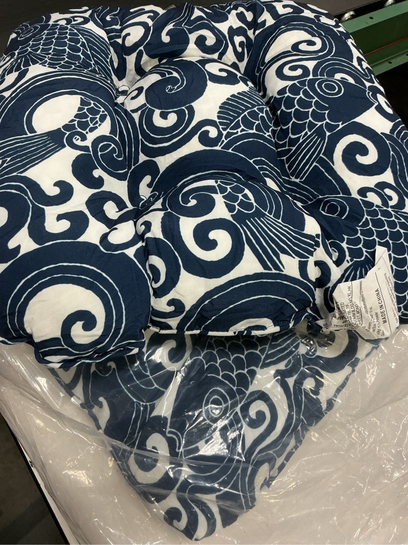 Condition photo showing Good Condition for downluxe outdoor chair cushions set of 2 for patio furniture, waterproof tufted overstuffed patio furniture cushions, thick outdoor seat cushion, 19\" x 19\" x 5\", blue carp