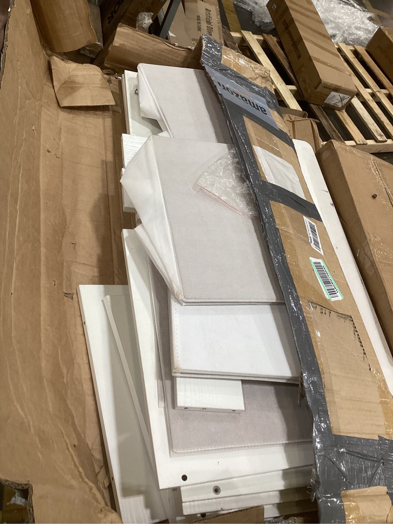 Condition photo showing As Is for besiost 4ft small closet system with 3 fabric drawers, 48'' closet organizer system with 3 adjustable shelves, flexible built-in clothes garment rack for small space, 48" l x 13" w x 71" h, white