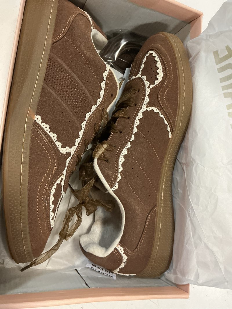 Condition photo showing Good Condition for cushionaire belinda women’s lace detail casual sneakers – elegant ribbon lace-up shoes with memory foam 10 brown