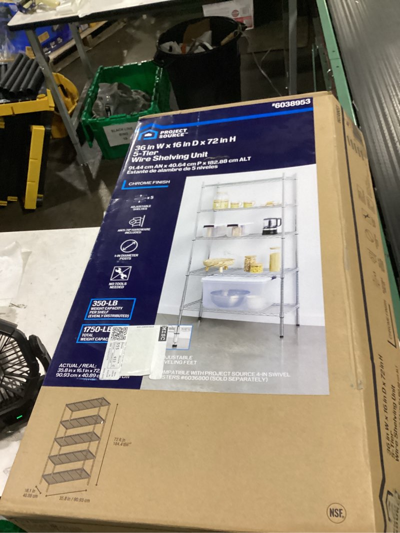 Condition photo showing New/Like New for bestoffice | 5-tier wire storage shelves | 36x14x72 | chrome | with adjustable racks | heavy-duty metal shelf, holds upto 1000 lbs | no-tool assembly | ideal for home & garage shelving chrome 36"d x 14"w x 72"h